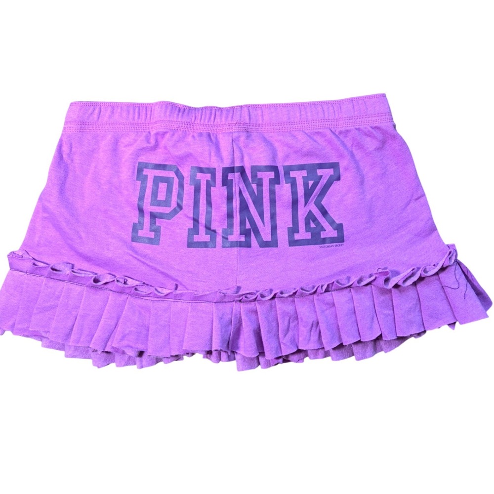 RARE Victoria's Secret PINK Purple Ruffle Mini Skirt Pleated Logo‎ Medium NWT